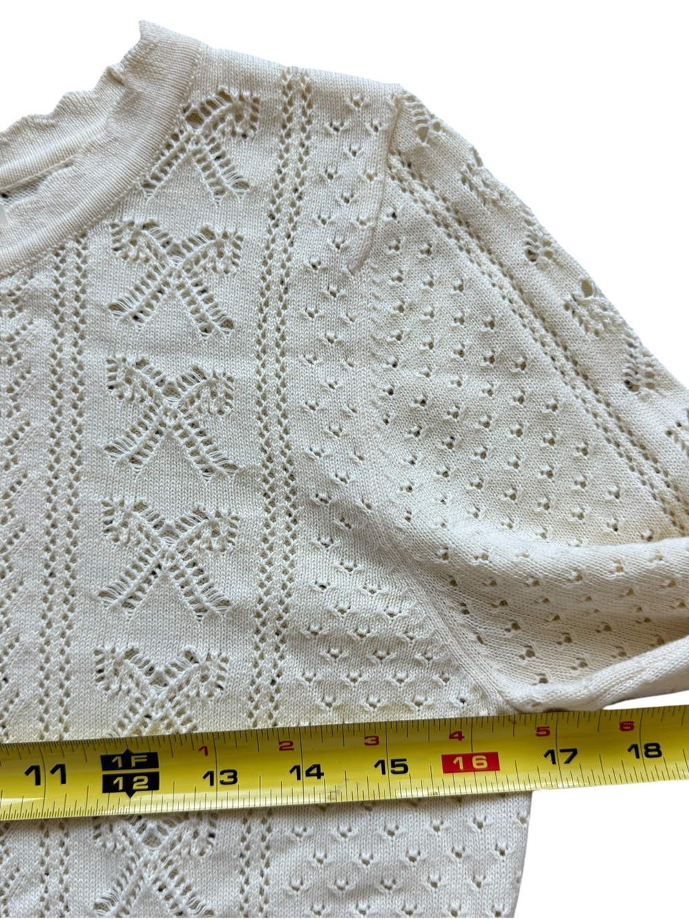 LoveShackFancy Sinfonia Cropped Pullover Cream Pointelle Bow Knit Sweater Small - Picture 10 of 13